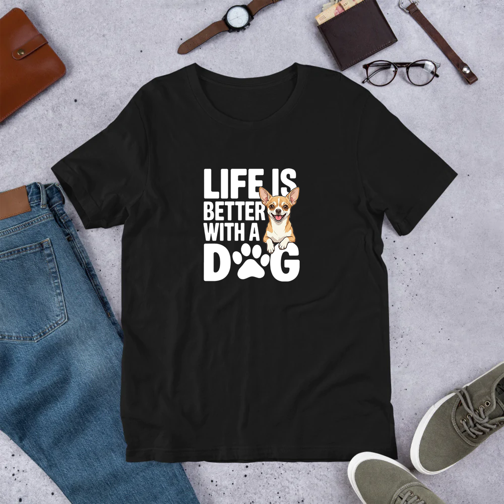 犬 tシャツ 犬イラスト チワワ Life is better with a Chiwawa|アダルト&キッズサイズ